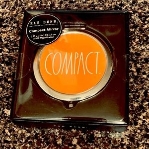 RAE DUNN COMPACT MIRROR SUNSET ORANGE WITH SILVER TRIM